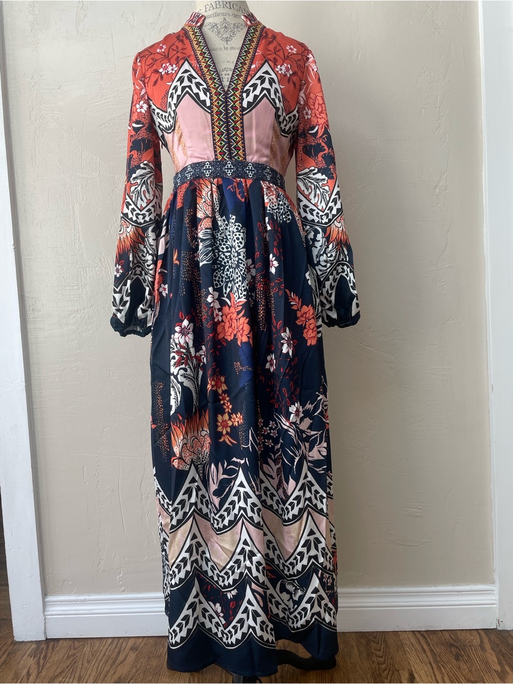 NWT Boho Floral Maxi Dress - Navy & Coral